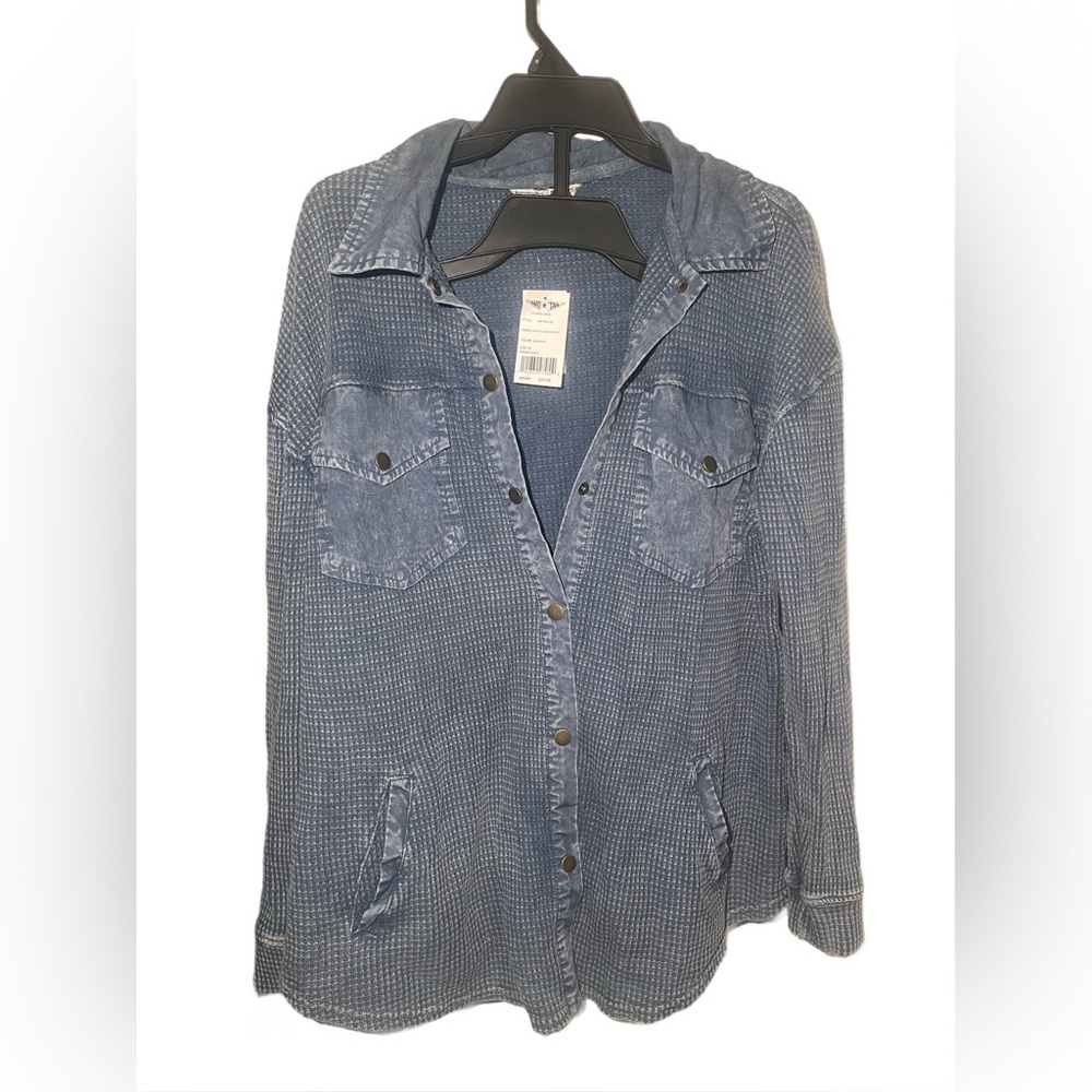 Hard Tail Blue Waffle Button-Up Shirt with Joggers Set